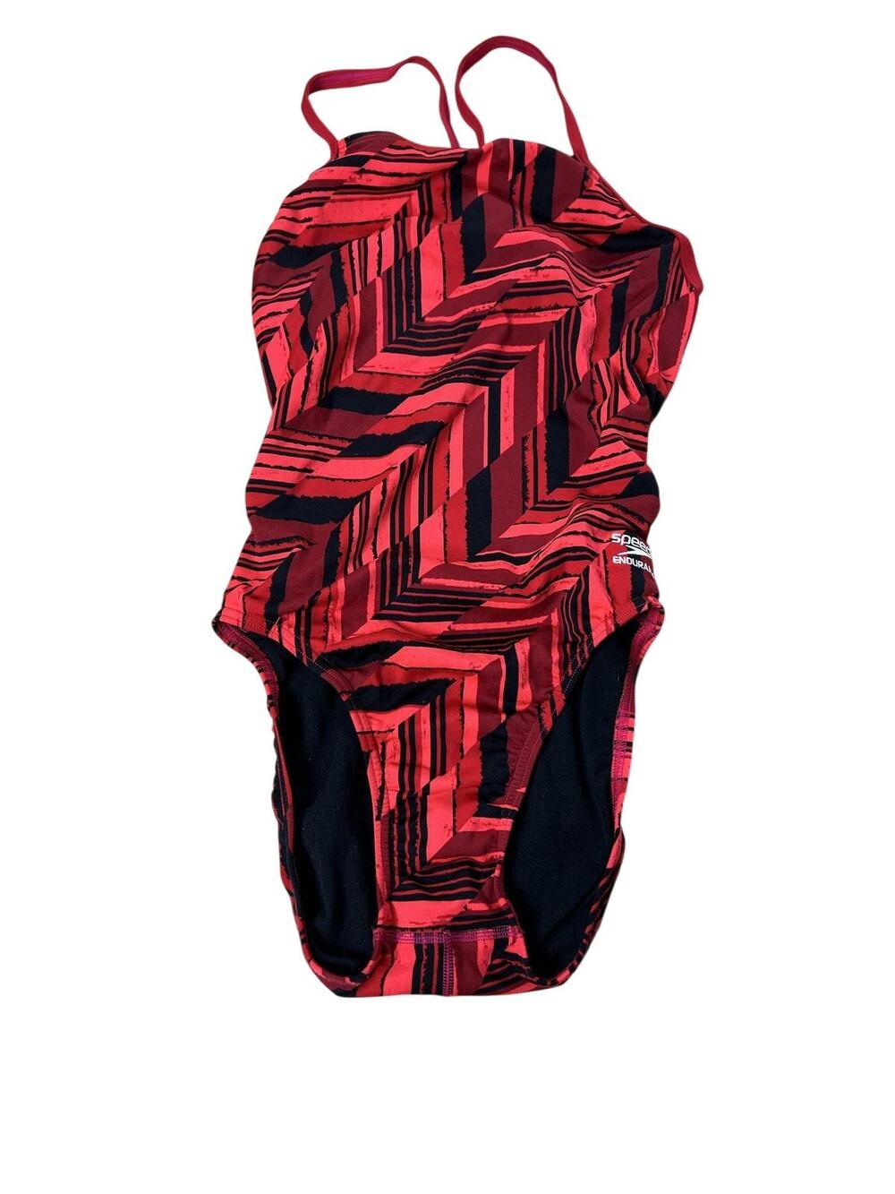Speedo Swimsuit 28 Women’s Red Chevron One Piece Endurance+ Chlorine Resistant